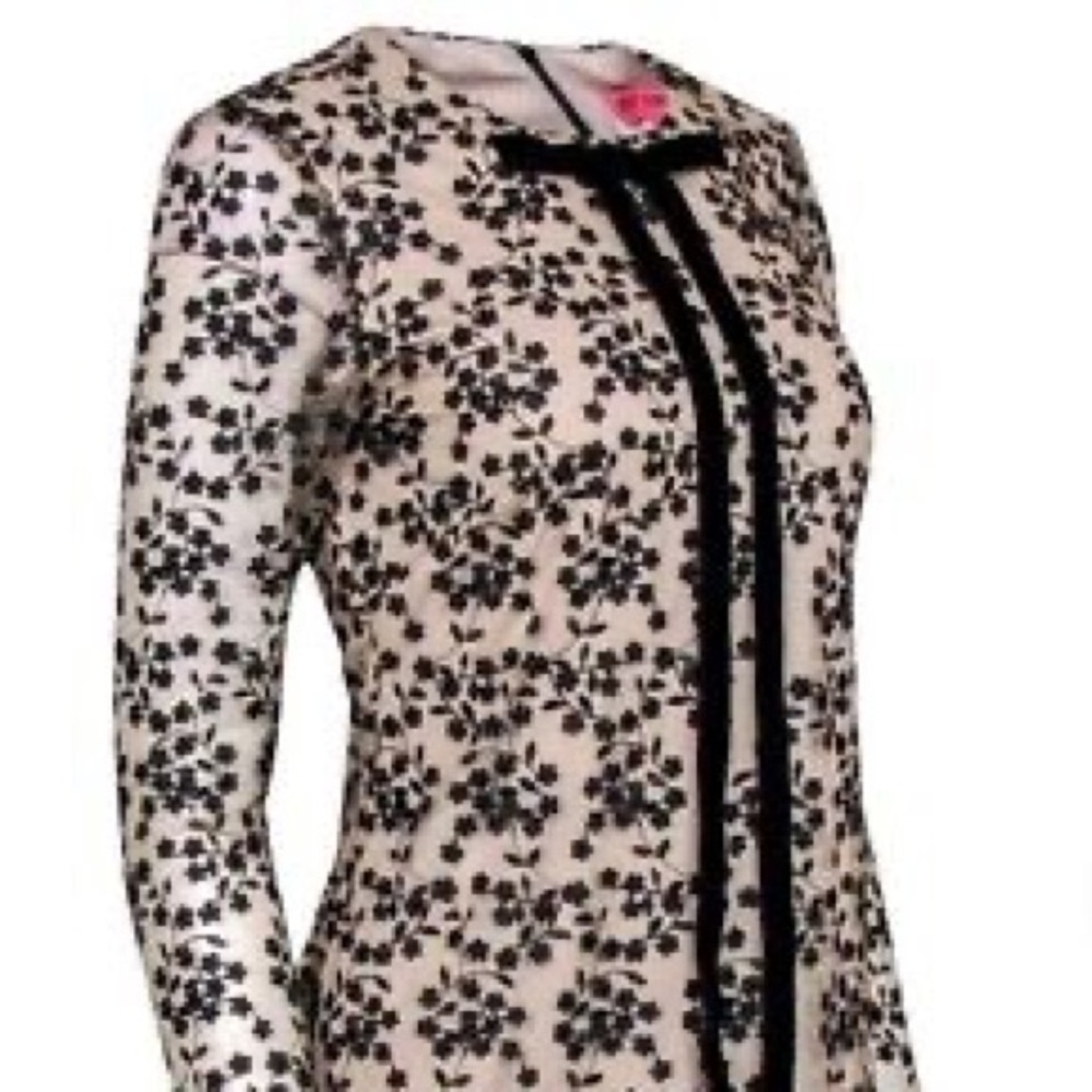BETSY JOHNSON WOMEN DRESS LACE EMBROIDERY NUDE/BLACK SHIFT DRESS - Picture 4 of 8